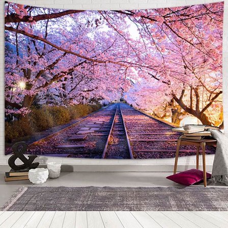 Sakura Gobeläng, Rosa Sakura Gobeläng Natur Träd Vägg Gobeläng Vår Solnedgång Landskap Gobeläng Sovrum Vacker (60X40 tum)