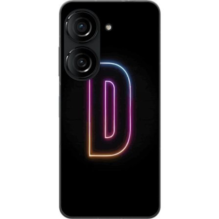 Kompatibel Mobilcover til Asus Asus Zenfone 10 Minimalistisk neonbogstav D i farveskiftende lys mod sort baggrund i moderne digital design