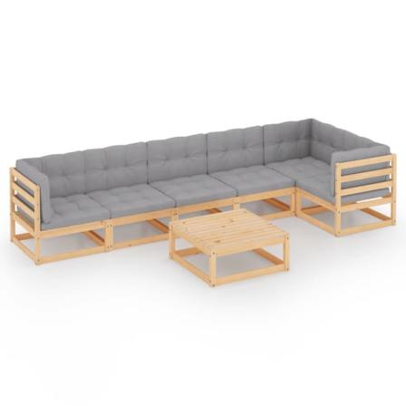 Vidaxl Loungegrupp För Trädgården Med Dynor 7 Delar Massiv Furu Grå
