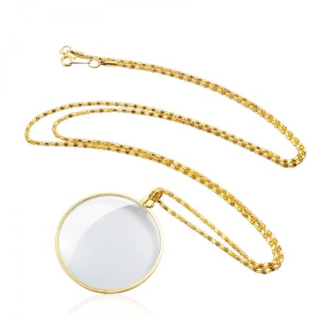 För läsning Halsband Förstoringsglas med Ljus Hängande, Halsband Hänge med 900mm Metallkedja, Alla hjärtans dag Förstoringsglas Guld