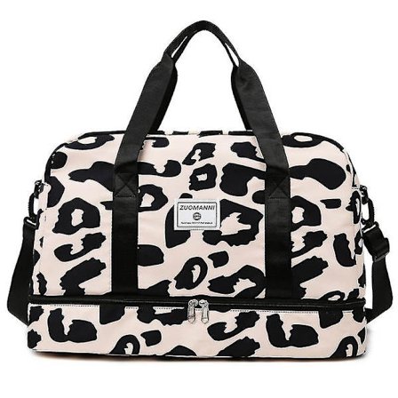Rejsetaske til kvinder - Håndtaske med leopard- og zebraprint - Vandtæt - Stor trækstang - Til boarding og fitness - Tør og våd adskillelse - Ny