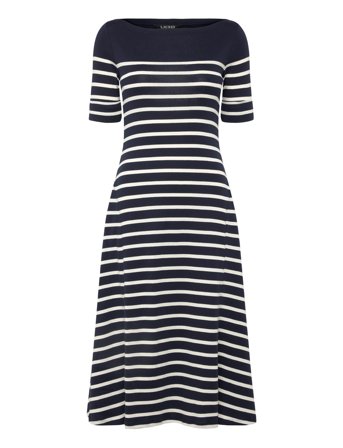 Lauren Ralph Lauren Striped Cotton Rib-Knit Midi Dress - Navy - XL