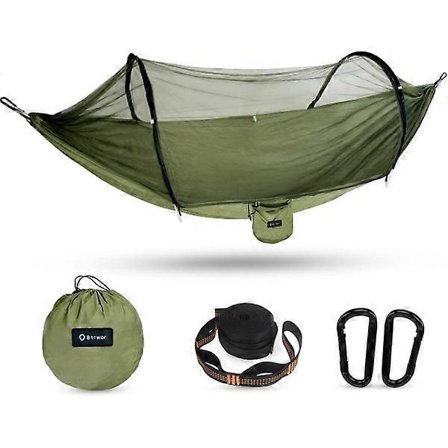 Riippumatto hyttysverkolla | Nyloninen matkariippumatto | Maksimikuorma 300 kg | 260 x 140 cm | Retkeilytarvikkeet ulkokäyttöön -Sy