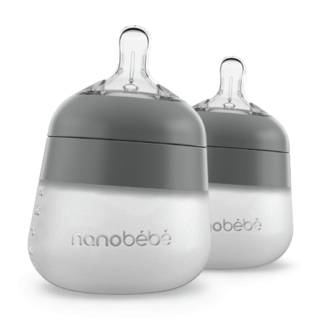 Nanobébé Flexy Silicone Bottles, Grå, 2 x 150 ml