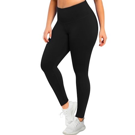 Plus Size Leggings för Kvinnor - Stretchiga 2X-Stora Magkontroll Hög Midja Spandex Tränings Svarta Yogabyxor