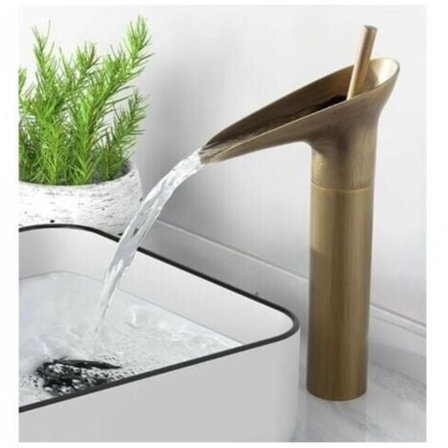 QQU-Antikk Bronse Baderomsarmatur, Foss Servantarmatur, Ettgreps Høy Servantbatteri Baderomsarmatur med Keramisk Ventil