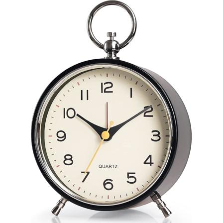 Analogt metal retro vækkeur med lys, snooze, lydløs, ingen tikkende bordur, batteridrevet til børn, soveværelse, stue, bordure til stueindretning (