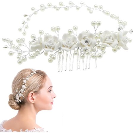 Pearl Blommig Brudbröllop Hårklämma Kam Kristall Brudhårtillbehör