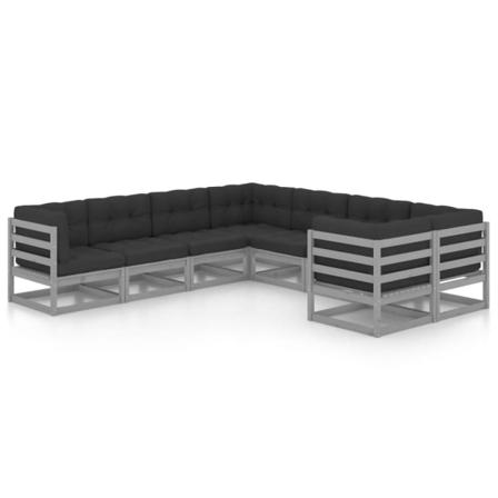 Vidaxl Loungegrupp Med Dynor 8 Delar Grå Massiv Furu Grå