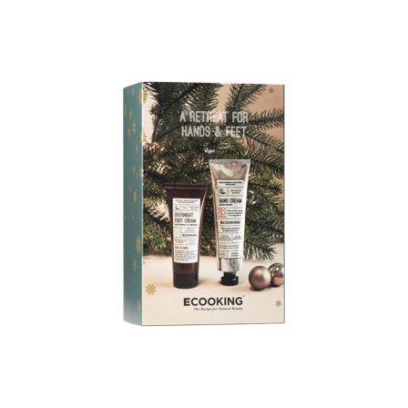 Ecooking Håndcreme 75 ml & Natcreme Til Fødder 75 ml - Eksfolierer, fugter og blødgører. Vegansk, Med E-Vitamin & Økologiske Olier
