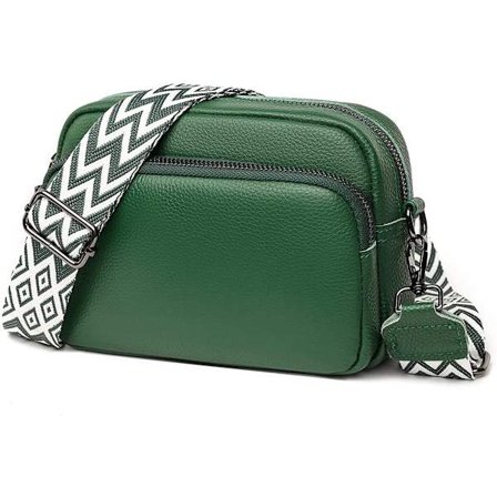 Axelremsväska i läder, med bred axelrem, modern design, grön