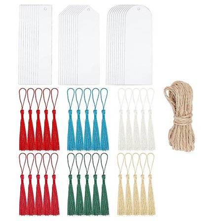 30 stk Blanke Akryl Bokmerker Klare Bokmerker Med Fargerike Bokmerke-Hengende For DIY Gaver Etiketter (FMY)