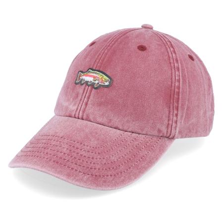 Skillfish - Tiny Rainbow Trout Fish Vintage Washed Red Dad Cap Unconstructed Red Cap - @ Hatstore