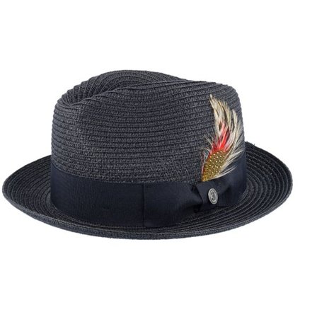 Jaxon & James - Svart straw Hatt - Pinch Crown Toyo Braided Trilby Black Straw Hat @ Hatstore