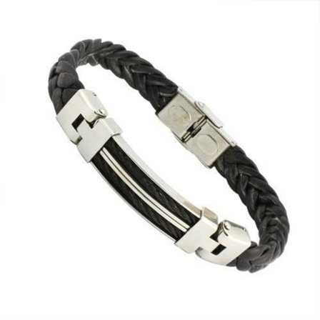 Armbånd - Rustfritt stål - Herre - 22 cm - Sølv - Flettet silikon