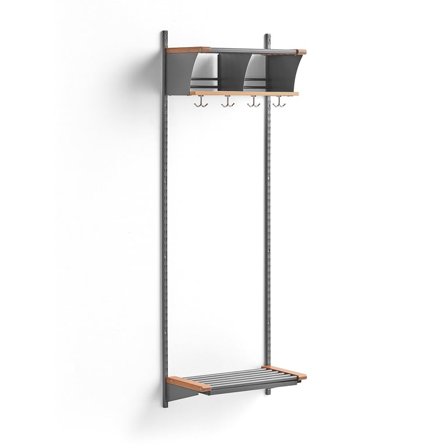 Garderobemodul JEPPE, 2 rum, grundsektion, sølv/eg, 1790x600x300 mm