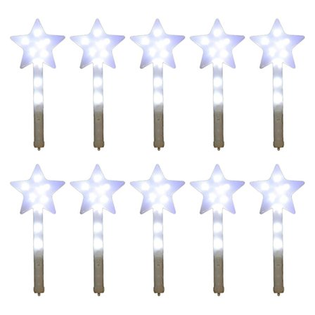 Lysende Fe Stav Femtakket Stjerne Stav Bulk til Børn Voksne Udendørs Sommerleg Fest Loppemarkedsforsyning 10 stk. Hvid