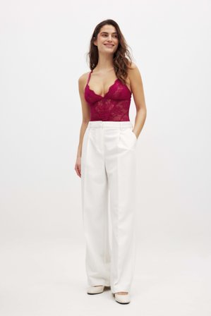 NA-KD Body mit Spitzensaum - Bodys - Rosa - L (EU 42-44)