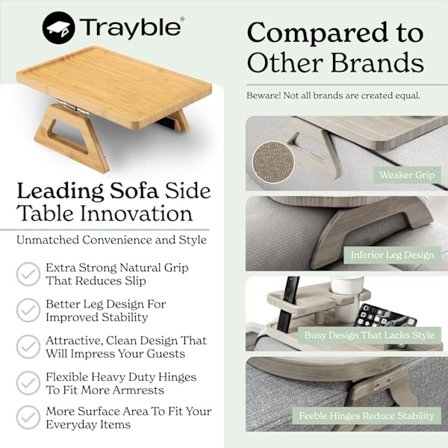 Bambu soffbord för armstöd, Clip On bricka soffbord för soffor. Soffarm bricka, fåtölj bord för TV-middagar