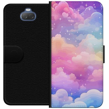 Kompatibelt Lommeboketui til Sony Xperia 10 Søt enhjørning med regnbuefarget hår mot en stjernebelagt pastellbakgrunn i kawaii-stil