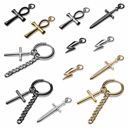 Ringörhänge 3-Pack med 15 Hängsmycken för män - Örhängen med hängsmycken