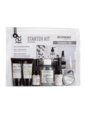 Ecooking Skincare Set Set cont.: Day Cream SPF 20 15 ml + Night Cream Fragrance free 15 ml + Multi Balm 15 ml + Daily Peel 7% 10 ml + Cleansing Gel 