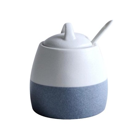 1 stk Krydderidåse Keramik Krydderibæger Sukker Salt Opbevaringskrukke Med Ske