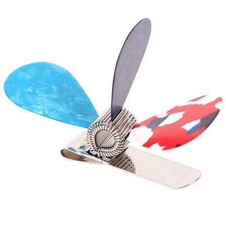 Metallgitarplekter med plekterholder for akustisk gitar, banjo og ukulele.