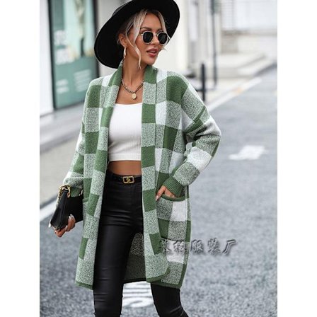 Mub- 2023 jacka lös rutig färgblock stickad kofta mode tröja dam