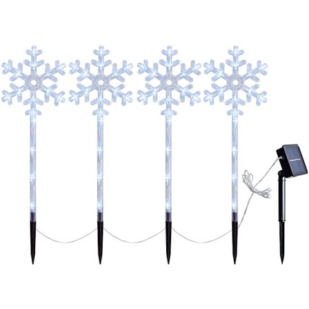 Snøfnugglys for gangveier, utendørs juledekorasjoner på pinne, batteridrevet (sett med 4 x 44 cm)