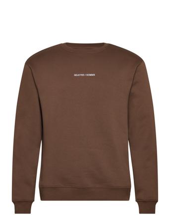 Slhhankie Logo Crew Neck Sweat Noos Tops Sweat-shirts & Hoodies Sweat-shirts Brown Selected Homme