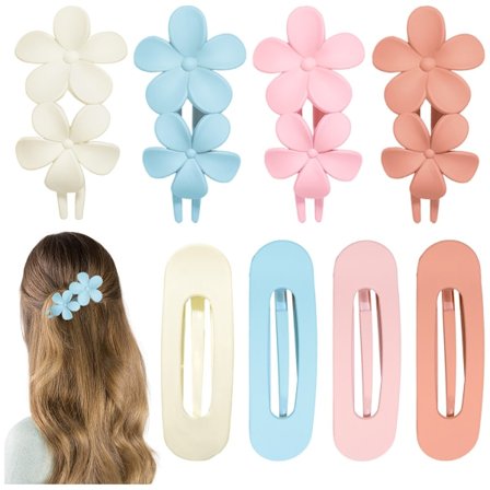 8 kpl litteitä hiusklipsejä, mattapintaiset litteät hiusponnarit 2 tyyliä hiusklipsit naisille tytöille ohuille hiuksille
