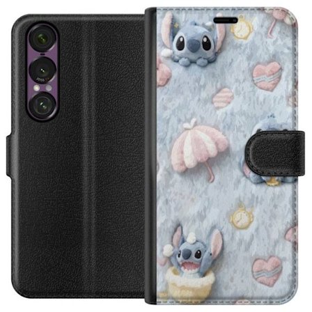 Kompatibelt Lommeboketui til Sony Xperia 1 VII Broder mønster med hjerter, paraplyer og pastellfarget myk bakgrunn