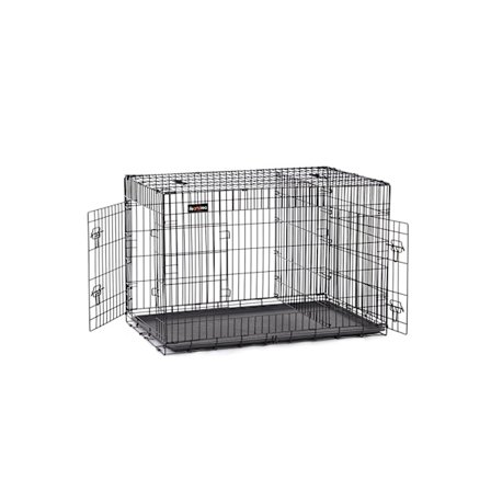 FEANDREA kæledyrsbur - Hundebur - Dyreindhegning - Nem montering - Foldbar - 2 låsbare døre - Pulverlakeret jerntråd - 122 cm x 74,5 cm x 80,5 cm