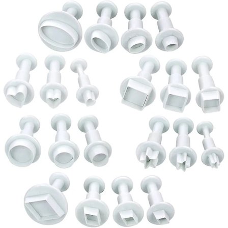 20 stk Mini Fondant-udstikkere Kageudstikkere Sukkerhåndværk Kagedekorationsværktøjer, Firkant/rund/Hjerte/oval/Femtakket Ect