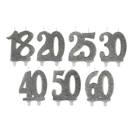 Syntymäpäiväkynttilät / Numerokynttilät - Kakkukynttilät Numero Silver 50
