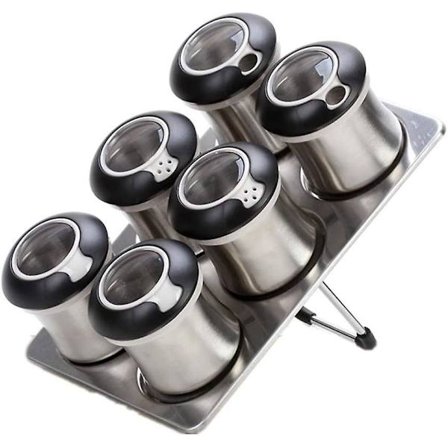 Set med 6 kryddburkar, Kryddburk Kryddställ med bricka, present för kryddblandningsbehållare i rostfritt stål