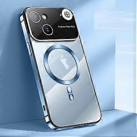 Magsafe Genomskinligt Skal Kompatibelt Med Iphone 15 Pro Max, Stor Fönsterglaslins Kameraskydd Logotypvy Skyddande Skal (Blå)