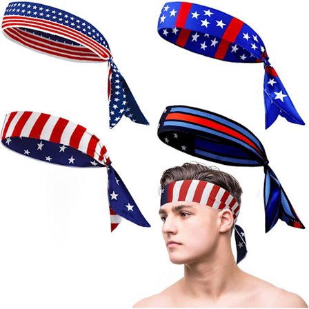 4 stk. patriotiske pandebånd 4. juli dekorationer amerikansk flag pandebånd USA flag bandana strækbar atletisk pandebånd mem