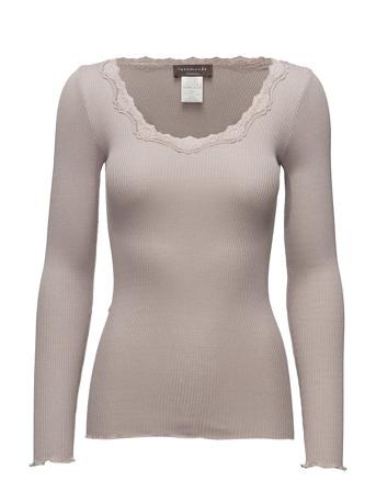 Silk T-Shirt W/ Lace Langærmet T-shirt Beige Rosemunde