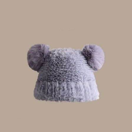 Strikket Lue Bjørn Øre Lue GRÅ