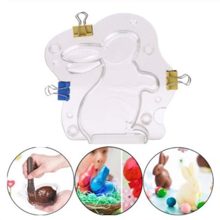 Påskeharemold i sjokolade, godteri, kake, gelé, bakeverktøy, 3D, ikke-klebende, DIY-form