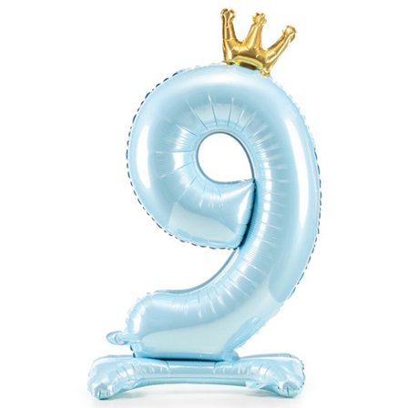 Sifferballong Stående Blå Krona 84cm "0-9" Siffra 9 - Partyninja.se
