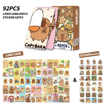 92 stk. HD Fargeprintet Foto Capibara Dobbeltsidige LOMO Kort Boks Samlekort