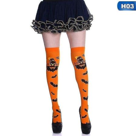 Retro Rolig Halloween Skelett Lång Knähög Dräkt Fladdermus Print Haloween Mjuk strumpa