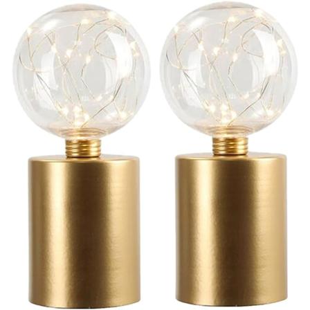 Sett med 2 dekorative bordlamper - 20 cm høye trådløse lamper for hjemmet og bryllup Guld