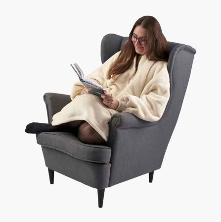 Pläd med huva och ärmar beige