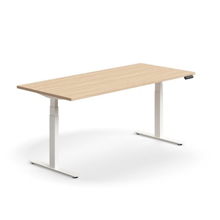 Schreibtisch QBUS höhenverstellbar, 1800x800 mm, Gestell weiß, Eiche