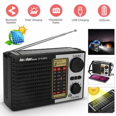 Solcelledrevet Bærbar FM/AM SW Radio Digital Bluetooth Høytaler MP3-spiller Oppladbar