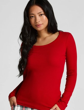 Hunkemöller Top Ls Crew Rib Cotton - Red - S